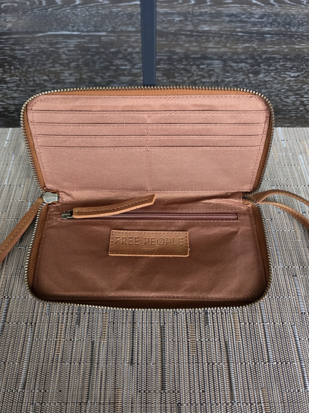 Free People Cognac Leather Wristlet Wallet - Zip Pocket - Picture 3 of 3
